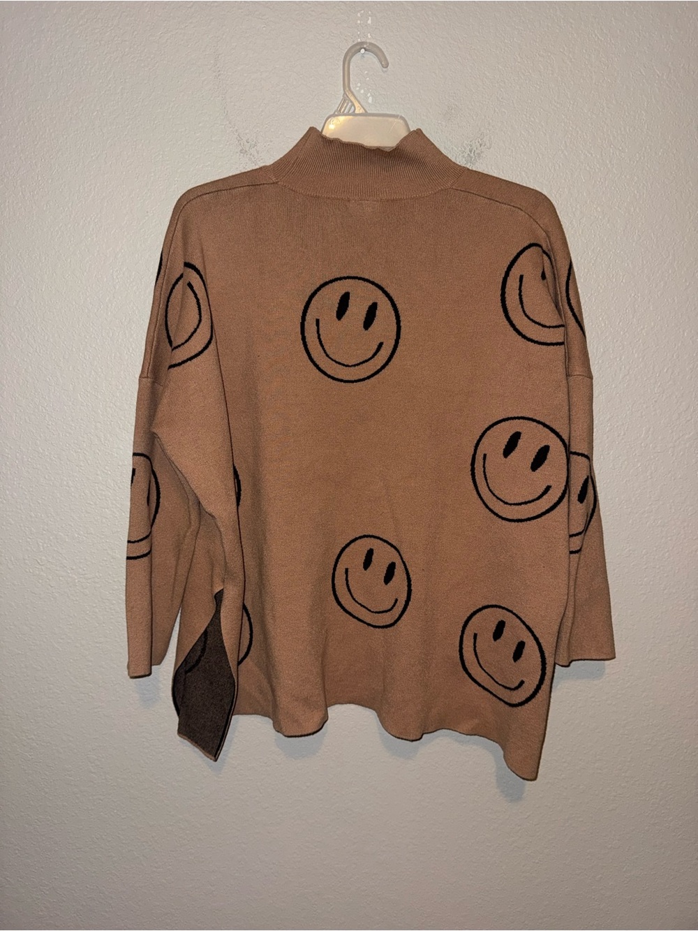 Chic Soul Smiley Face Sweater Size 2X Tan Brown Black Cozy Trendy Fun - Picture 3 of 6
